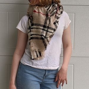 NOT Burberry Neutral Plaid Blanket Scarf Raw Hem